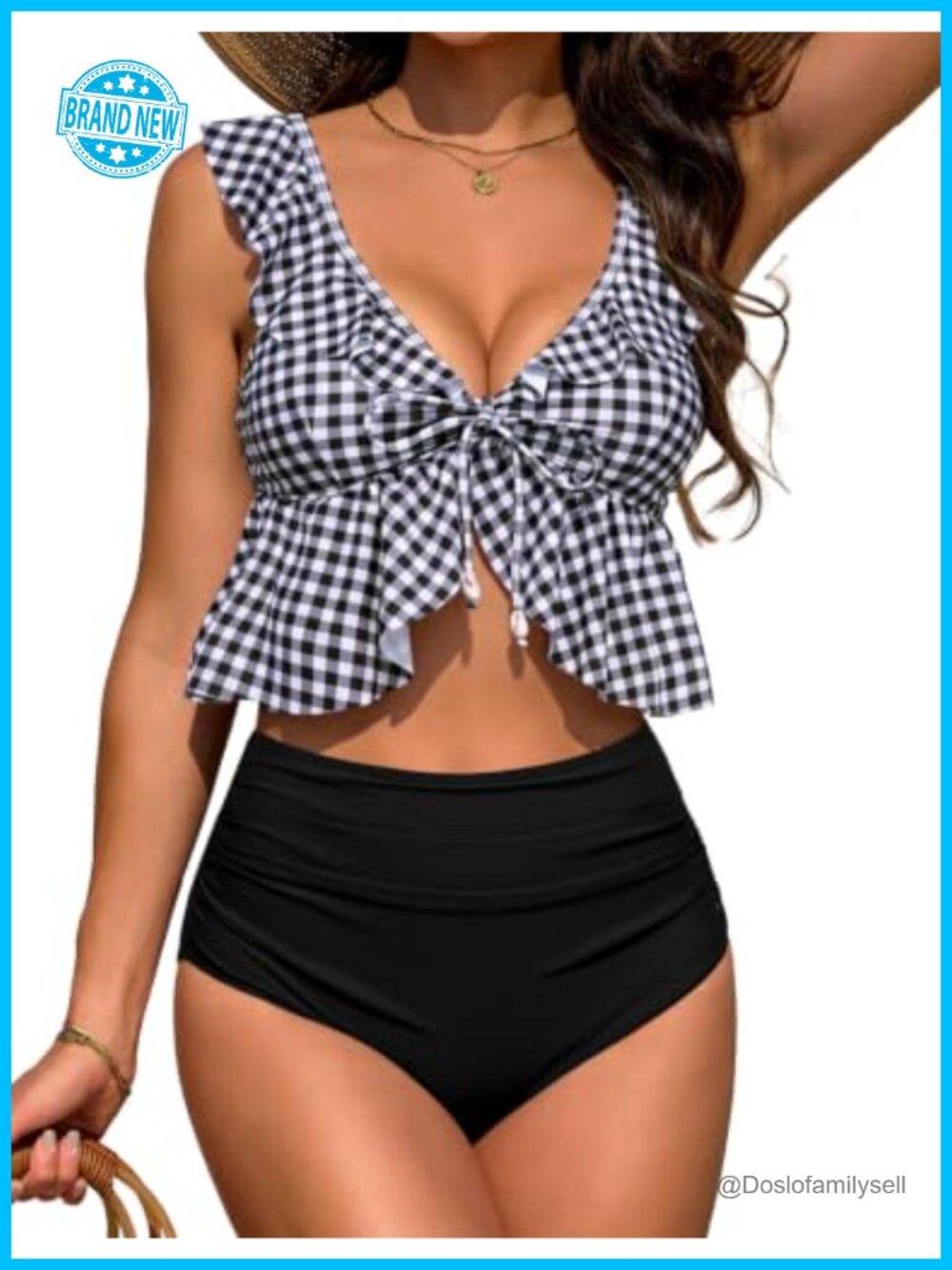 Women Ruffle Bikini Set High Waist Tummy Control Two Piece Swimsuit